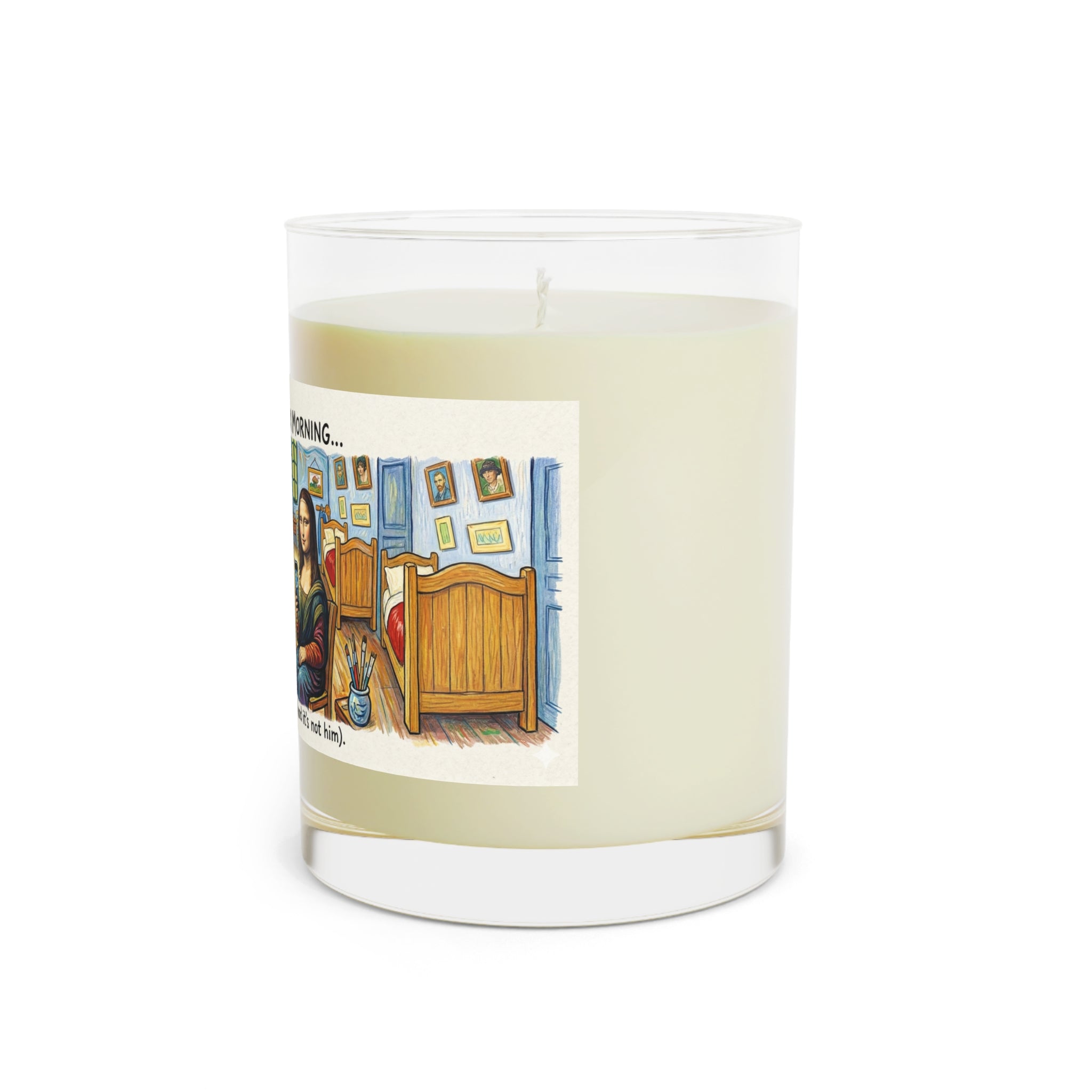 Humorous Art Candle — “Vincent’s Monday Morning… Mona’s modern muse (and it’s not him)” 11oz