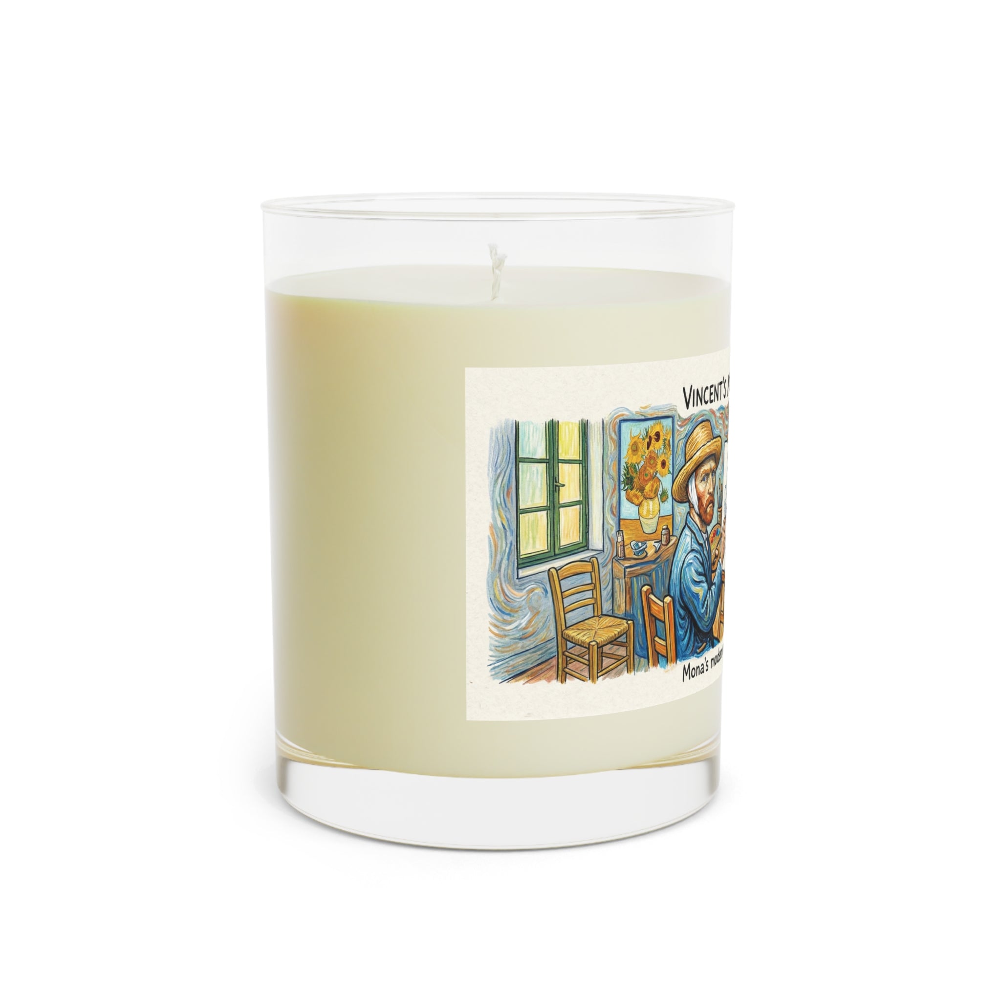 Humorous Art Candle — “Vincent’s Monday Morning… Mona’s modern muse (and it’s not him)” 11oz